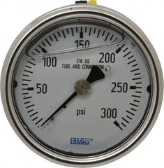 Wika - 2-1/2" Dial, 1/4 Thread, 0-300 Scale Range, Pressure Gauge - Center Back Connection Mount, Accurate to 2-1-2% of Scale - Americas Tooling