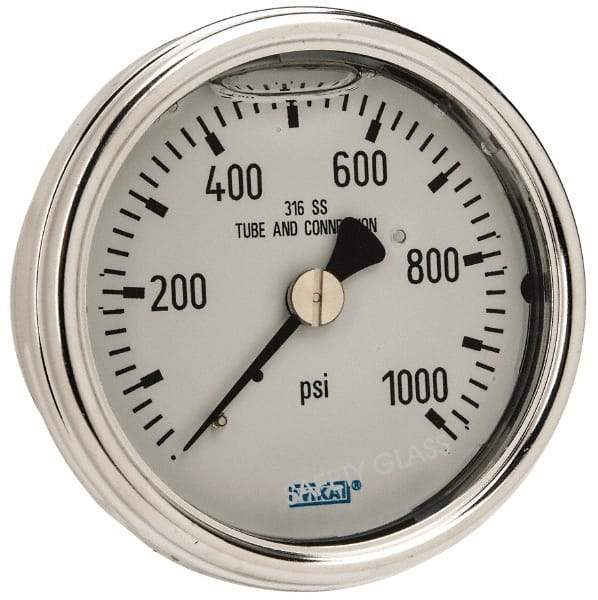 Wika - 2-1/2" Dial, 1/4 Thread, 0-1,000 Scale Range, Pressure Gauge - Center Back Connection Mount, Accurate to 2-1-2% of Scale - Americas Tooling