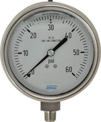 Wika - 4" Dial, 1/4 Thread, 0-60 Scale Range, Pressure Gauge - Lower Connection Mount, Accurate to 1% of Scale - Americas Tooling