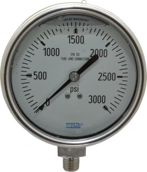 Wika - 4" Dial, 1/4 Thread, 0-3,000 Scale Range, Pressure Gauge - Lower Connection Mount, Accurate to 1% of Scale - Americas Tooling