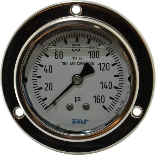 Wika - 2-1/2" Dial, 1/4 Thread, 0-160 Scale Range, Pressure Gauge - Lower Back Connection Mount, Accurate to 2-1-2% of Scale - Americas Tooling