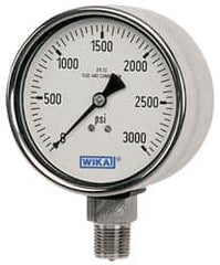 Wika - 2-1/2" Dial, 1/4 Thread, 0-800 Scale Range, Pressure Gauge - Lower Back Connection Mount, Accurate to 2-1-2% of Scale - Americas Tooling