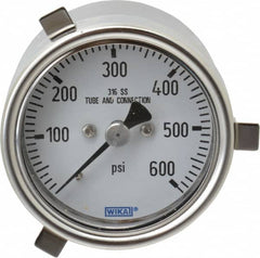 Wika - 2-1/2" Dial, 1/4 Thread, 0-600 Scale Range, Pressure Gauge - Lower Back Connection Mount, Accurate to 2-1-2% of Scale - Americas Tooling