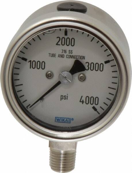 Wika - 2-1/2" Dial, 1/4 Thread, 0-4,000 Scale Range, Pressure Gauge - Lower Connection Mount, Accurate to 2-1-2% of Scale - Americas Tooling