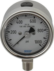 Wika - 2-1/2" Dial, 1/4 Thread, 1,000 Scale Range, Pressure Gauge - Lower Connection Mount, Accurate to 2-1-2% of Scale - Americas Tooling