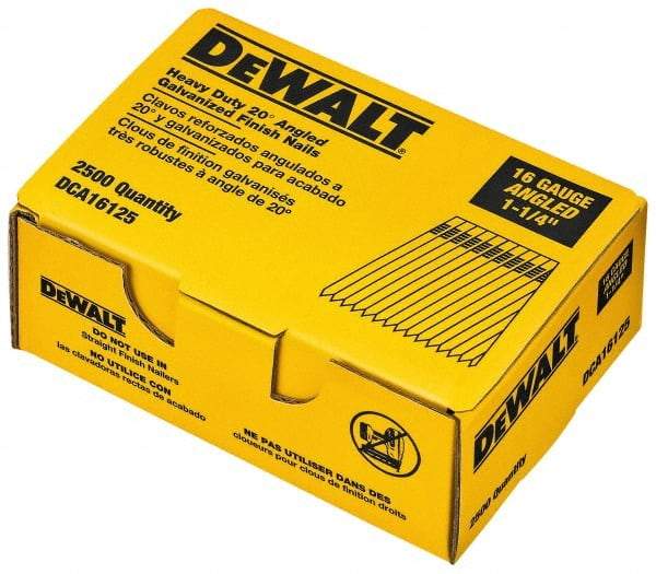 DeWALT - 16 Gauge 1-1/4" Long Finishing Nails for Power Nailers - Grade 2 Steel, Galvanized Finish, Angled Stick Collation - Americas Tooling