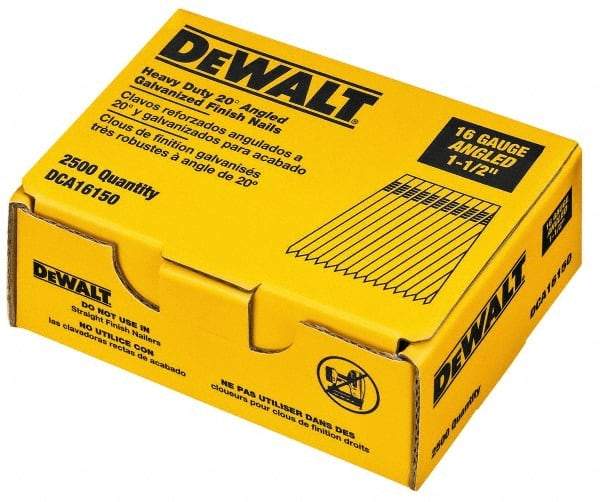 DeWALT - 16 Gauge 1-1/2" Long Finishing Nails for Power Nailers - Grade 2 Steel, Galvanized Finish, Angled Stick Collation - Americas Tooling