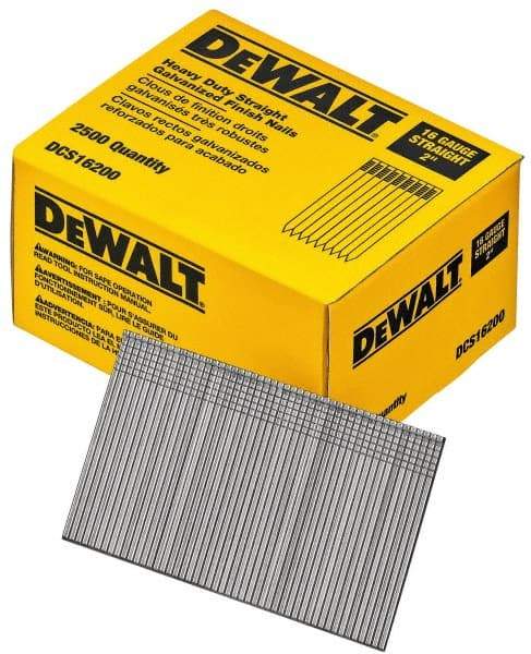 DeWALT - 16 Gauge 2" Long Finishing Nails for Power Nailers - Grade 2 Steel, Galvanized Finish, Straight Stick Collation - Americas Tooling