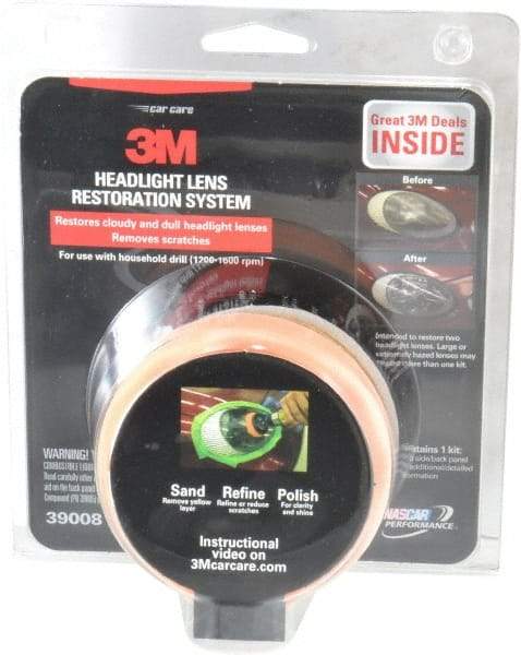 3M - 3 Piece Automotive Headlight Lens Restoration System Kit - Sanding Discs, Polishing Pad, Compound - Americas Tooling