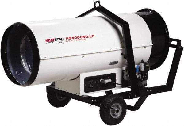 Heatstar - 400,000 BTU, Natural Gas/Propane Dual Fuel Direct Fired Heater - 2 to 100 Lb Tanks Min Fuel Capacity, 56" Long x 24" Wide x 33" High - Americas Tooling