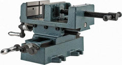 Wilton - 4" Jaw Opening Capacity x 1-3/8" Throat Depth, Horizontal Drill Press Vise - 4" Wide x 1-3/8" High Jaw, Cross Slide Base, Standard Speed, 7" OAL x 5-3/4" Overall Height, Cast Iron - Americas Tooling