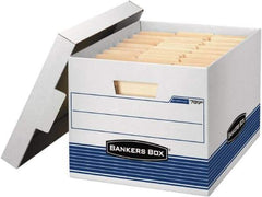 BANKERS BOX - 1 Compartment, 12 Inch Wide x 15 Inch Deep x 10 Inch High, File Storage Box - 1 Ply Bottom, 1 Ply End, 1 Ply Side, White and Blue - Americas Tooling