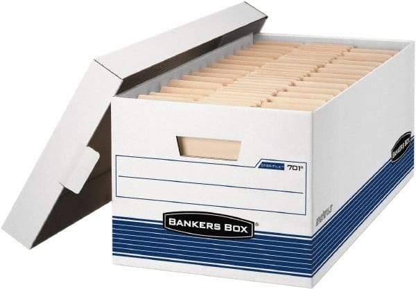 BANKERS BOX - 1 Compartment, 15 Inch Wide x 24 Inch Deep x 10 Inch High, File Storage Box - 1 Ply Side, 2 Ply Bottom, 2 Ply End, White and Blue - Americas Tooling