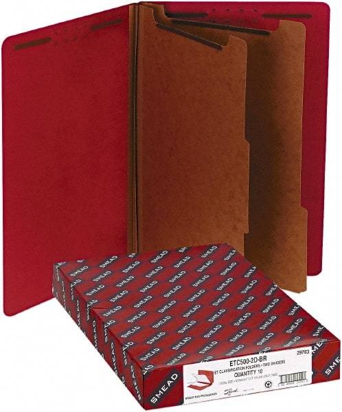 Samsill - 8-1/2 x 14", Legal, Bright Red, Classification Folders with End Tab Fastener - 11 Point Stock, Straight Tab Cut Location - Americas Tooling