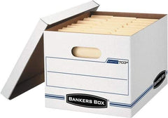 BANKERS BOX - 1 Compartment, 12 Inch Wide x 15 Inch Deep x 10 Inch High, File Storage Box - 1 Ply Side, 2 Ply Bottom, 2 Ply End, White and Blue - Americas Tooling