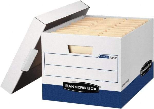 BANKERS BOX - 1 Compartment, 12 Inch Wide x 15 Inch Deep x 10 Inch High, File Storage Box - Corrugated, White and Blue - Americas Tooling