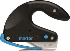 Martor USA - Fixed Safety Cutter - 1-11/16" Carbon Steel Blade, Black & Blue Polycarbonate Handle, 1 Blade Included - Americas Tooling