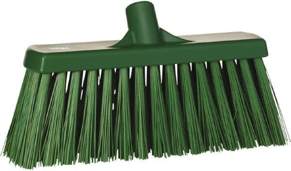 Vikan - 12" Heavy Duty Synthetic Push Broom - 2" Bristle Length, Plastic Block, European Threaded Handle Connection - Americas Tooling