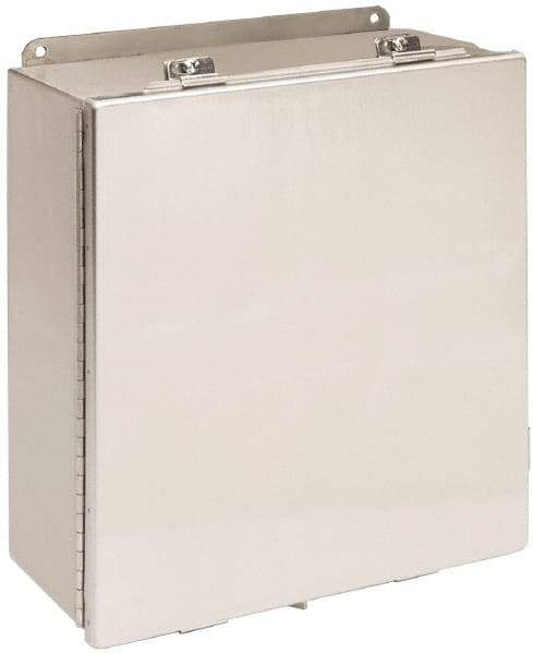 Cooper B-Line - Stainless Steel Standard Enclosure Hinge Flat Cover - NEMA 4, 12, 13, 3RX, 4X, 12" Wide x 12" High x 6" Deep, Corrosion Resistant, Dust-tight, Rainproof & Watertight - Americas Tooling