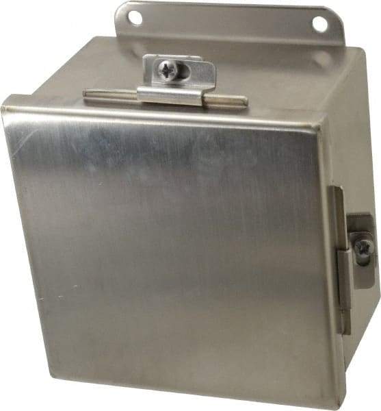 Cooper B-Line - Stainless Steel Standard Enclosure Hinge Flat Cover - NEMA 4, 12, 13, 3RX, 4X, 6" Wide x 6" High x 4" Deep, Corrosion Resistant, Dust-tight, Rainproof & Watertight - Americas Tooling