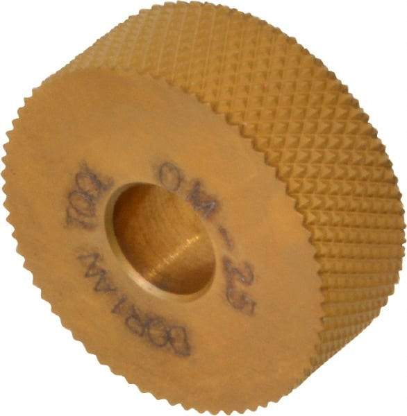 Dorian Tool - 1" Diam, 90° Tooth Angle, 25 TPI, Standard (Shape), Form Type High Speed Steel Male Diamond Knurl Wheel - 3/8" Face Width, 5/16" Hole, Circular Pitch, 30° Helix, Bright Finish, Series O - Exact Industrial Supply