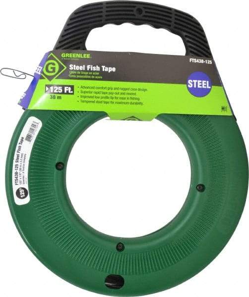 Greenlee - 125 Ft. Long x 1/8 Inch Wide, 0.045 Inch Thick, Steel Fish Tape - 400 Lb. Pulling Strength, Includes Case - Americas Tooling