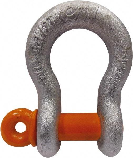 CM - 5/8" Nominal Chain Size, 3.25 Ton Carbon Steel Screw Anchor Shackle - 27/32" Diam, 3/4" Pin Diam, 1-1/16" Wide Inside Jaw, 1-1/2" Inside Width - Americas Tooling