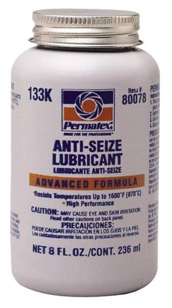 Permatex - 8 oz Bottle High Temperature Anti-Seize Lubricant - Aluminum/Copper/Graphite, -51 to 1,600°F, Silver Colored, Water Resistant - Americas Tooling