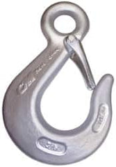 CM - Chain Grade 100, 22,600 Lbs. Load Limit Eye Sling Hook with Latch - 4 Inch Hook Throat, 8.06 Inch Reach, 1.13 Inch Eye Inside Diameter, 5/8 Inch Chain Diameter, 10.97 Inch Overall Length, 0.88 Inch Eye Thickness - Americas Tooling