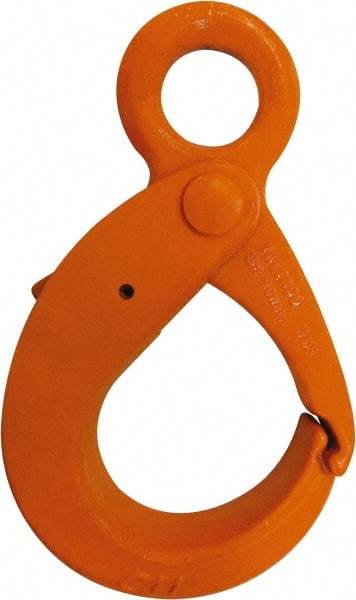 CM - Chain Grade 100, 15,000 Lbs. Load Limit Eye Latchlok Hook - 2.91 Inch Hook Throat, 8.79 Inch Reach, 1.57 Inch Eye Inside Diameter, 1/2 Inch Chain Diameter, 10.37 Inch Overall Length, 0.79 Inch Eye Thickness - Americas Tooling