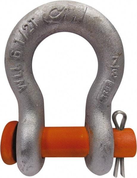 CM - 3/8" Nominal Chain Size, 1 Ton Carbon Steel Round Anchor Shackle - 17/32" Diam, 7/16" Pin Diam, 21/32" Wide Inside Jaw, 15/16" Inside Width - Americas Tooling