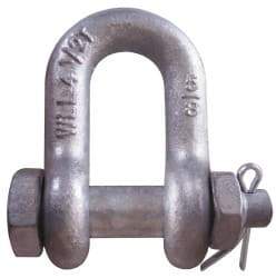 CM - 5/8" Nominal Chain Size, 4.5 Ton Carbon Steel Bolt Chain Shackle - 27/32" Diam, 3/4" Pin Diam, 1-1/16" Wide Inside Jaw, 1-1/16" Inside Width - Americas Tooling