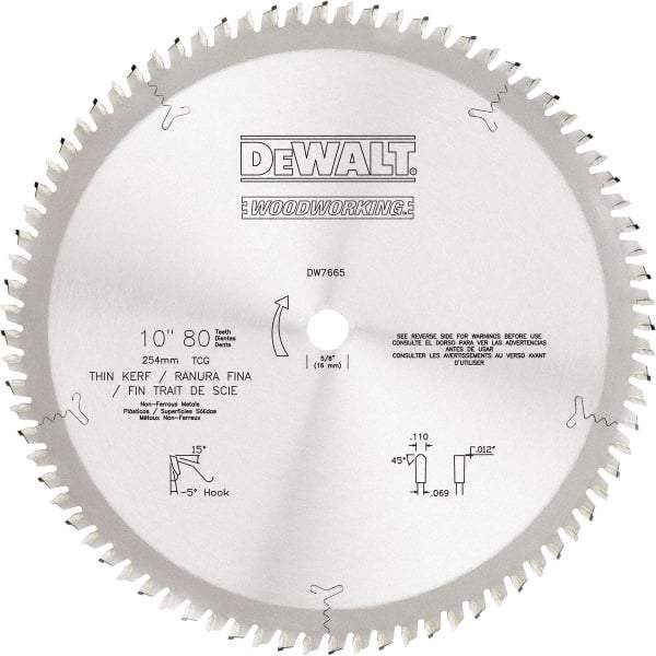 DeWALT - 10" Diam, 5/8" Arbor Hole Diam, 80 Tooth Wet & Dry Cut Saw Blade - Tungsten Carbide-Tipped, Standard Round Arbor - Americas Tooling