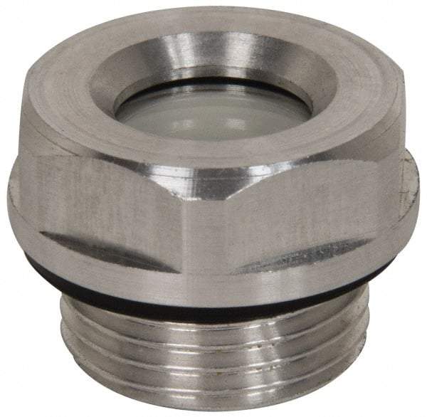 J.W. Winco - M42x1.5 Thread, 46mm Distance Across Flats, Aluminum Oil Level Sight Glasses - 50mm Flange Diameter, 9mm Head Height, 12mm Length Under Head - Americas Tooling