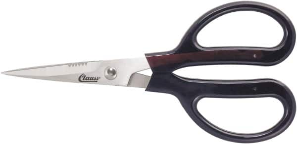 Clauss - 4" LOC, 7" OAL Stainless Steel Trimmers - Serrated, Plastic Coated Handle, For Paper, Fabric - Americas Tooling