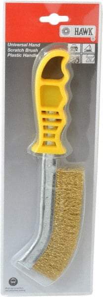 Made in USA - 1" Trim Length Brass Scratch Brass Brush - 5-1/2" Brush Length, 10" OAL, 1" Trim Length, Plastic Ergonomic Handle - Americas Tooling