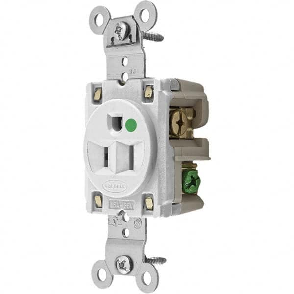 Hubbell Wiring Device-Kellems - 125V 15A NEMA 5-15R Hospital Grade White Straight Blade Single Receptacle - Americas Tooling