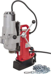 Milwaukee Tool - 1-1/4" Chuck, 11" Travel, Portable Electromagnetic Drill Press - 375 & 750 RPM, 12.5 Amps, 120 Volts, 9' Cord Length - Americas Tooling