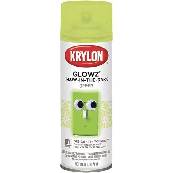 Krylon - Glow Green, Semi Gloss, Glow-in-the-Dark Spray Paint - 10 to 15 Sq Ft per Can, 16 oz Container, Use on Ceramics, Fabric, Glass, Glow-in-the-Dark Paint, Metal, Paper, Papier Mache, Plaster, Wicker, Wood - Americas Tooling