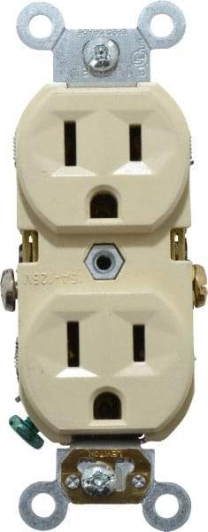 Leviton - 125 VAC, 15 Amp, 5-15R NEMA Configuration, Ivory, Specification Grade, Self Grounding Duplex Receptacle - 1 Phase, 2 Poles, 3 Wire, Flush Mount, Tamper Resistant - Americas Tooling