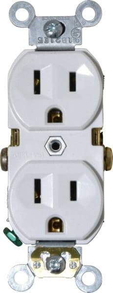 Leviton - 125 VAC, 15 Amp, 5-15R NEMA Configuration, White, Specification Grade, Self Grounding Duplex Receptacle - 1 Phase, 2 Poles, 3 Wire, Flush Mount, Tamper Resistant - Americas Tooling