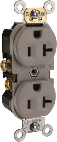 Leviton - 125 VAC, 20 Amp, 5-20R NEMA Configuration, Gray, Specification Grade, Self Grounding Duplex Receptacle - 1 Phase, 2 Poles, 3 Wire, Flush Mount, Tamper Resistant - Americas Tooling