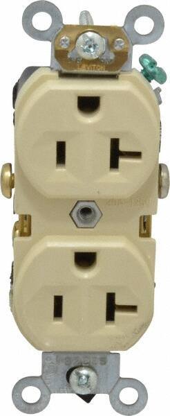 Leviton - 125 VAC, 20 Amp, 5-20R NEMA Configuration, Ivory, Specification Grade, Self Grounding Duplex Receptacle - 1 Phase, 2 Poles, 3 Wire, Flush Mount, Tamper Resistant - Americas Tooling