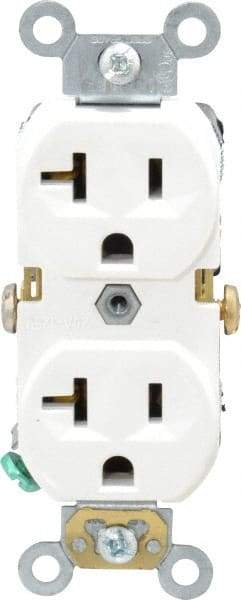 Leviton - 125 VAC, 20 Amp, 5-20R NEMA Configuration, White, Specification Grade, Self Grounding Duplex Receptacle - 1 Phase, 2 Poles, 3 Wire, Flush Mount, Tamper Resistant - Americas Tooling