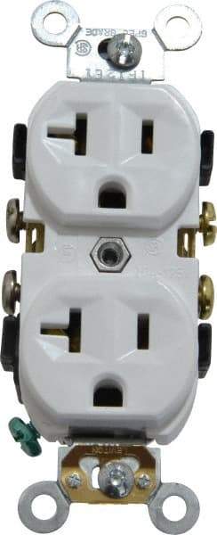 Leviton - 125 VAC, 20 Amp, 5-20R NEMA Configuration, White, Specification Grade, Self Grounding Duplex Receptacle - 1 Phase, 2 Poles, 3 Wire, Flush Mount, Tamper Resistant - Americas Tooling