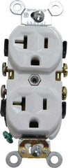 Leviton - 125 VAC, 20 Amp, 5-20R NEMA Configuration, White, Specification Grade, Self Grounding Duplex Receptacle - 1 Phase, 2 Poles, 3 Wire, Flush Mount, Tamper Resistant - Americas Tooling