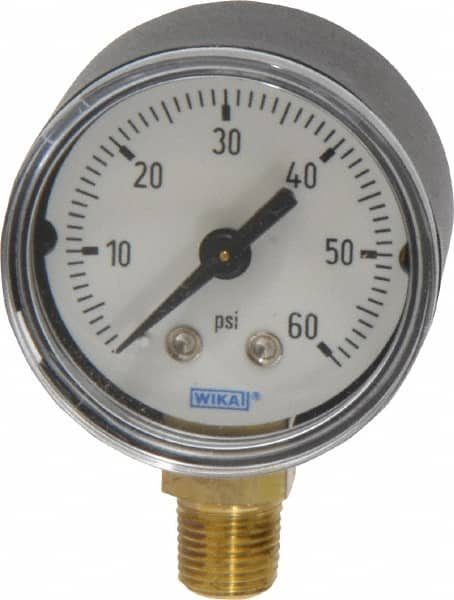 Wika - 1-1/2" Dial, 1/8 Thread, 0-60 Scale Range, Pressure Gauge - Lower Connection Mount, Accurate to 3-2-3% of Scale - Americas Tooling