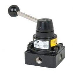 Parker - 1/4" NPT Rotary Disc, Hand Valve - 4-Way, Lever/Detent, 0.5 CV Rate, 150 Max psi & 166°F Max Temp - Americas Tooling