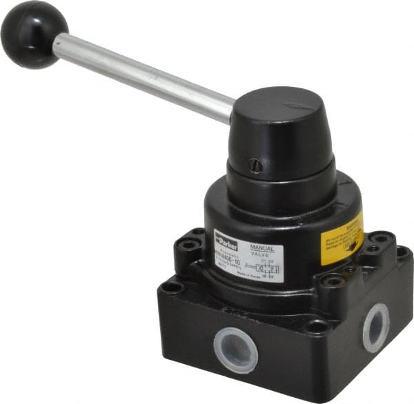 Parker - 3/8" NPT Rotary Disc, Hand Valve - 4-Way, Lever/Detent, 1.4 CV Rate, 150 Max psi & 166°F Max Temp - Americas Tooling