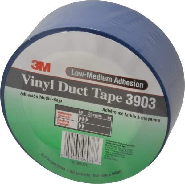 3M - 2" x 50 Yds Blue Duct Tape - 6.5 mil, Rubber Adhesive, Vinyl Backing, 12.6 Lb/ln Tensile Strength, 200°F Max, Series 3903 - Americas Tooling